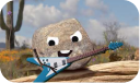 An image of a cartoon rock playing guitar